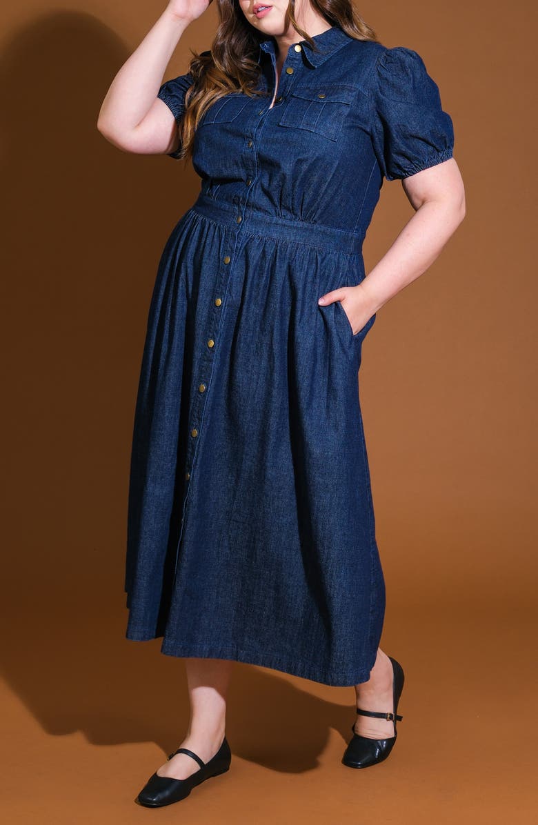 FLYING TOMATO Washed Denim Shirtdress, Alternate, color,