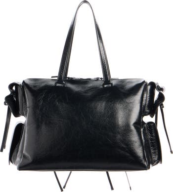 Multipocket Luxe Crinkle Leather Top Handle Bag