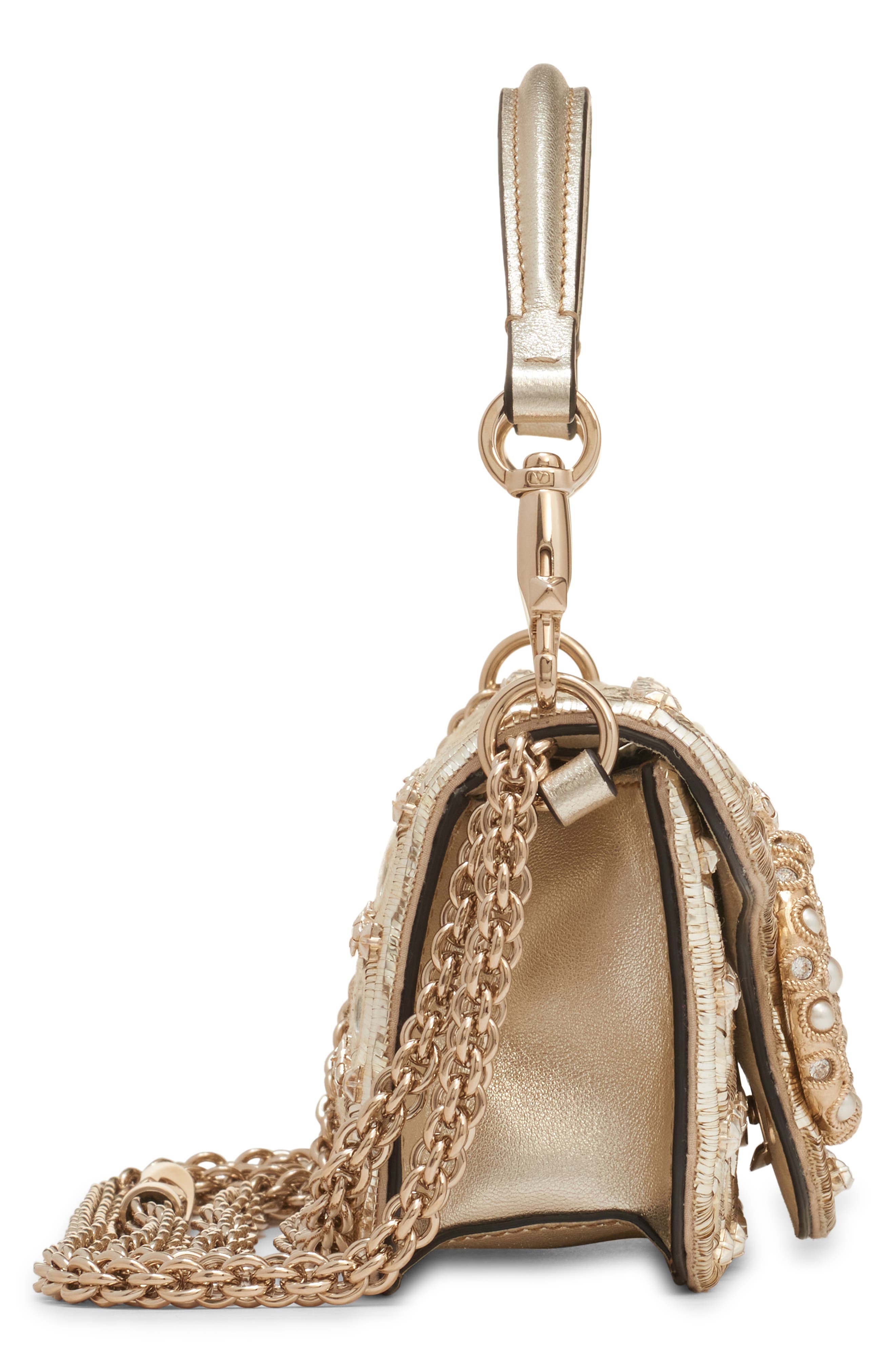 Valentino Garavani Small Locò Jeweled & Beaded Leather Shoulder Bag, Alternate, color, Old Silver/ Sahara Beige