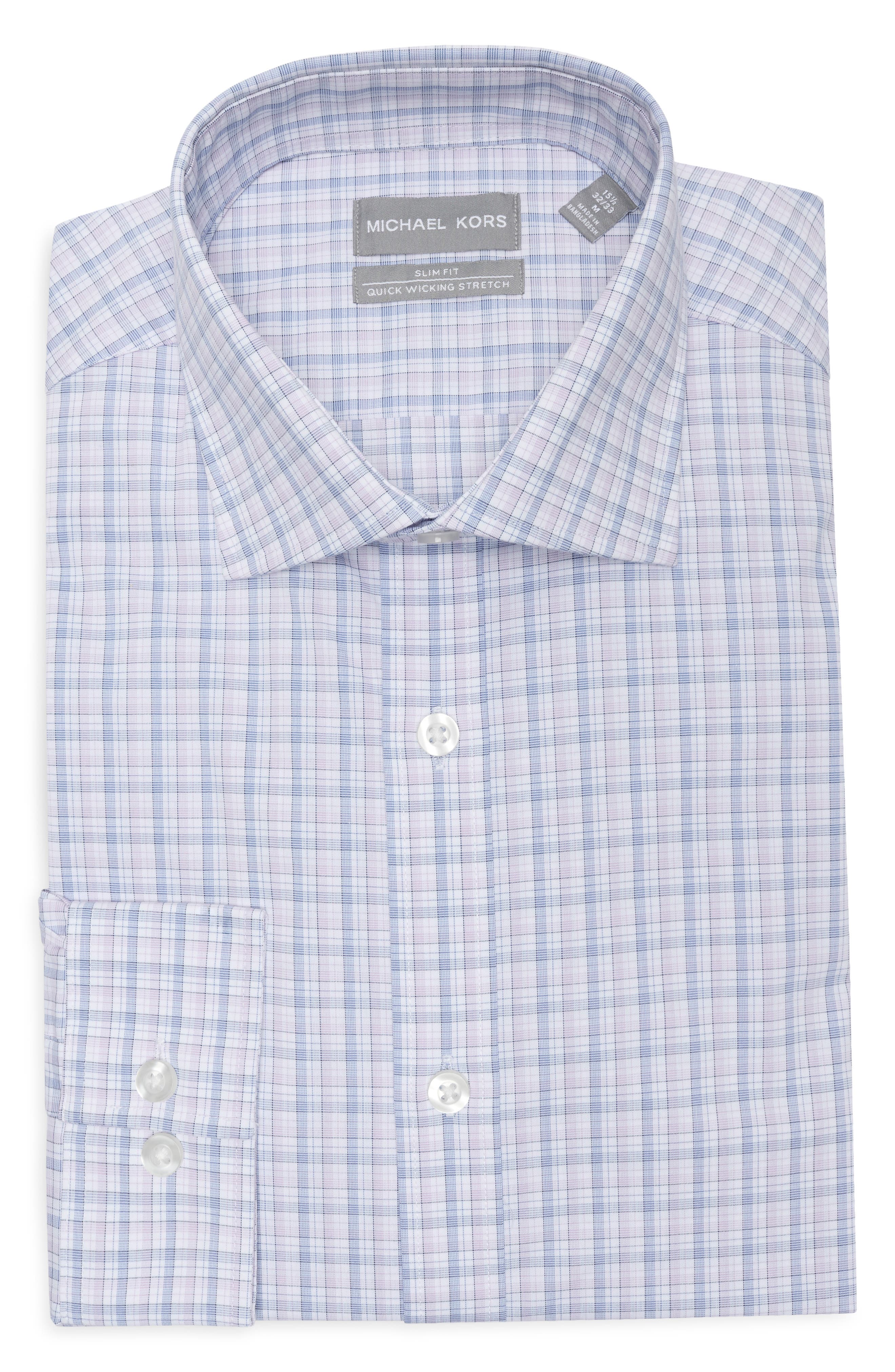 Michael Kors Plaid Slim Fit Quick Wicking Stretch Dress Shirt