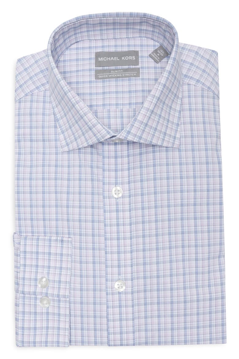 Plaid Slim Fit Quick Wicking Stretch Dress Shirt, Alternate, color, IRIS