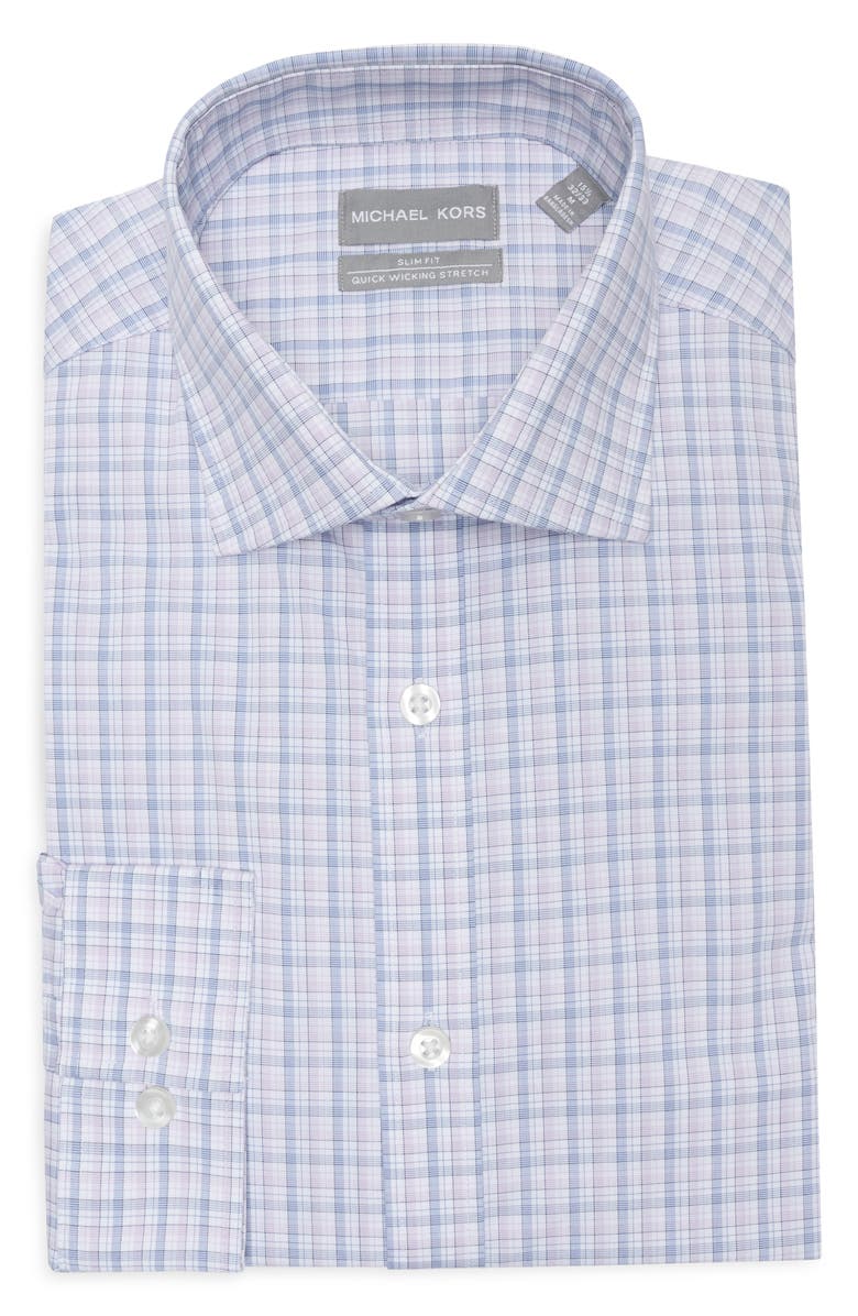 Michael Kors Plaid Slim Fit Quick Wicking Stretch Dress Shirt, Main, color, Iris