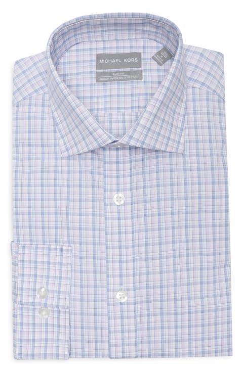 Plaid Slim Fit Quick Wicking Stretch Dress Shirt (Regular, Big & Tall)