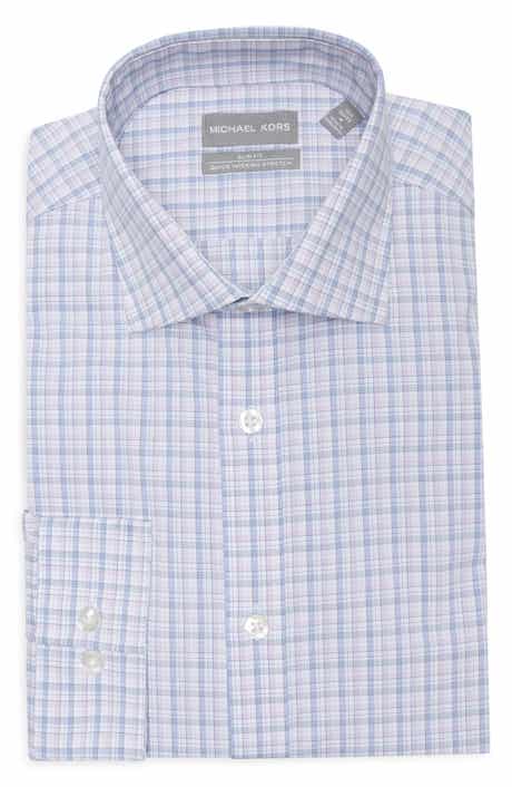 Michael Kors Plaid Slim Fit Quick Wicking Stretch Dress Shirt