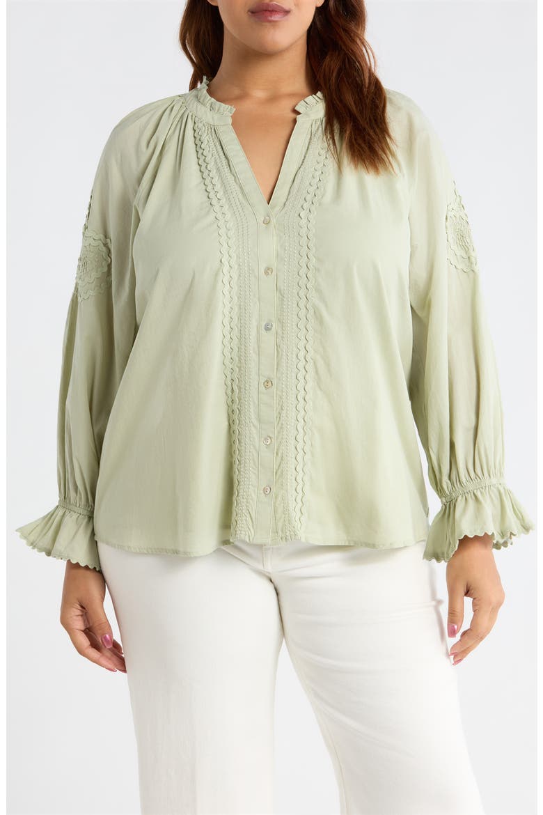 Rickrack Front Button Cotton Top, Main, color, MATCHA