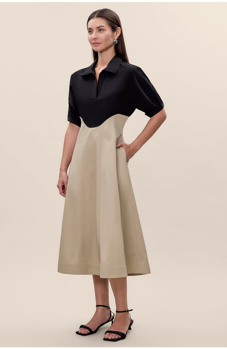 Rebecca Taylor Elspeth Colorblock Dress, Alternate, color, Black/Tan