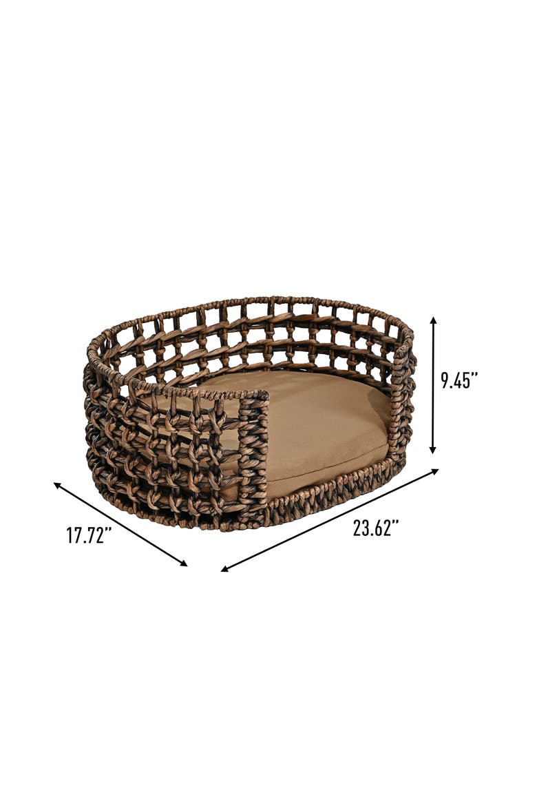 Gigi 24" x 18" Modern Handwoven Hyacinth Open-Weave Oval Pet Bed, Machine-Washable Cushion, Alternate, color, Brown