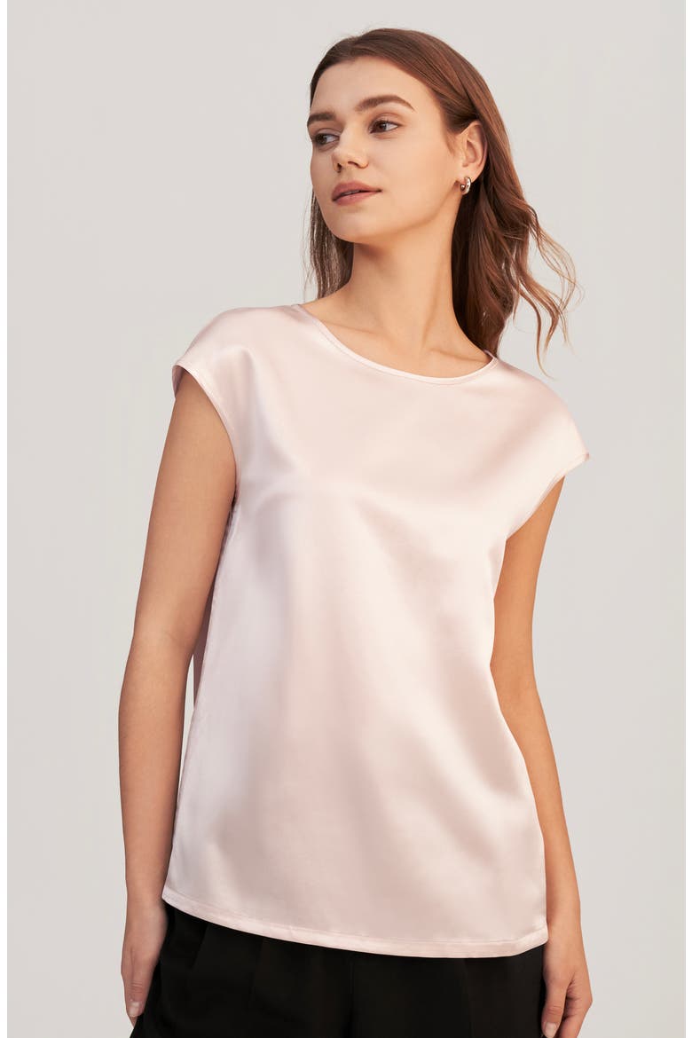 Women's Basic Cap Sleeves Silk Tee, Alternate, color, Pale Pink