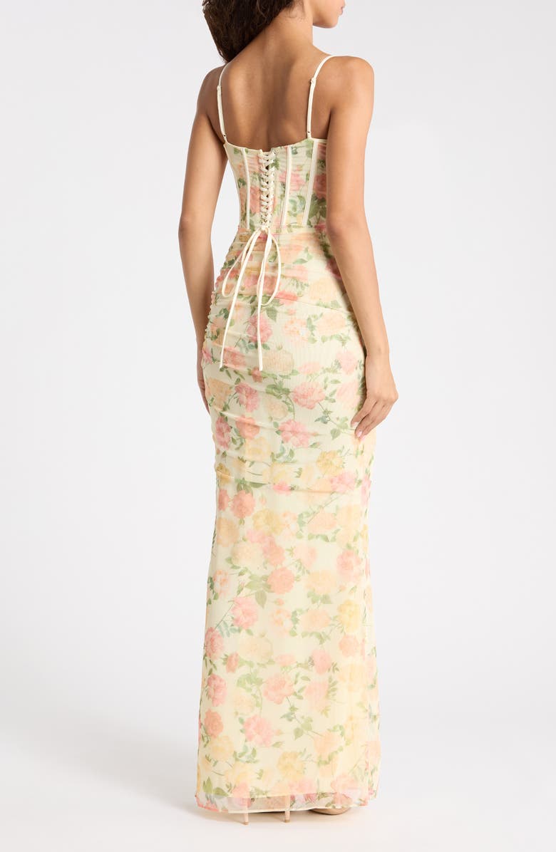 HOUSE OF CB Calista Floral Print Corset Sleeveless Gown, Alternate, color, Peach Floral