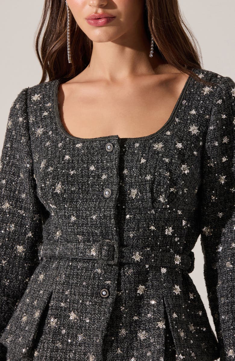 ASTR the Label Carolyn Sequin Tweed Jacket, Alternate, color, Charcoal