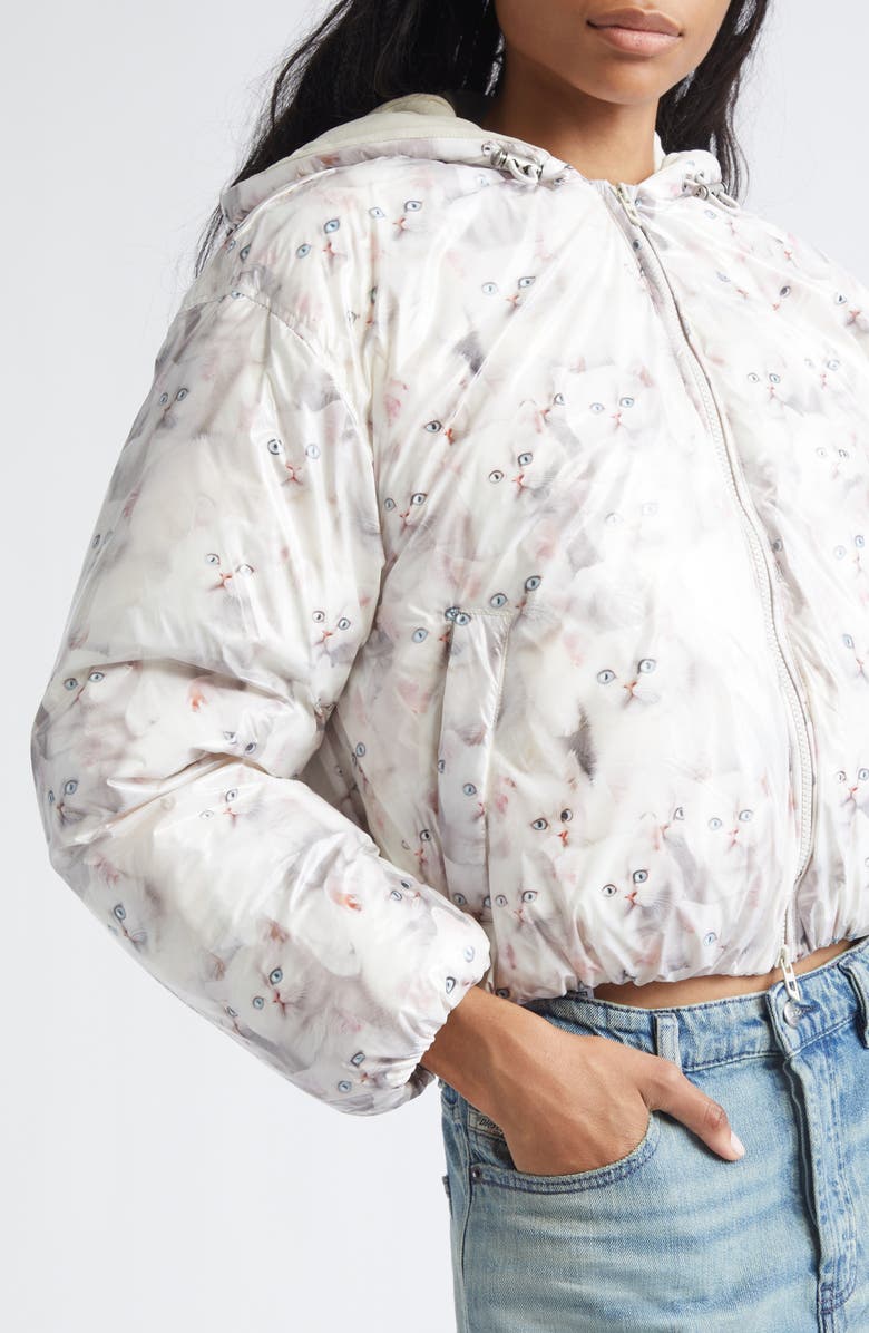 DIESEL<sup>®</sup> W-Inner-R1 Kitten Print Coated Nylon Hooded Puffer Jacket, Alternate, color, White