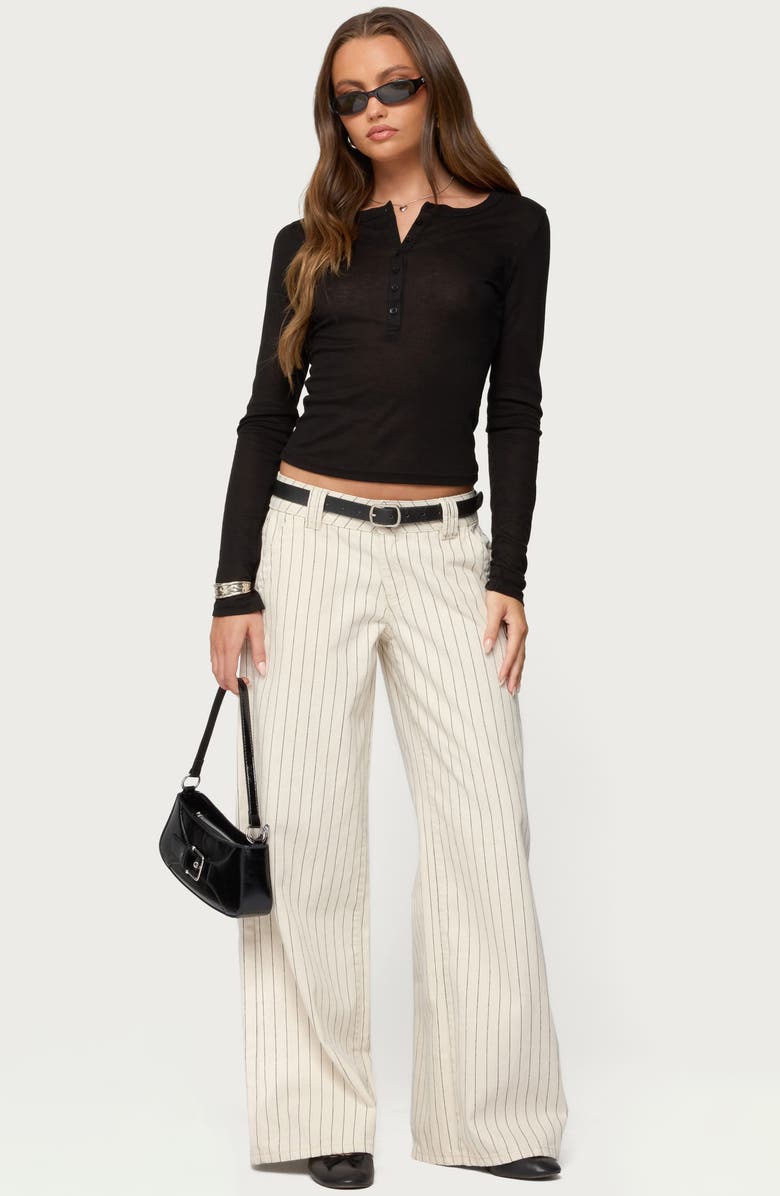 EDIKTED Cory Stripe Low Rise Wide Leg Jeans, Alternate, color, Cream