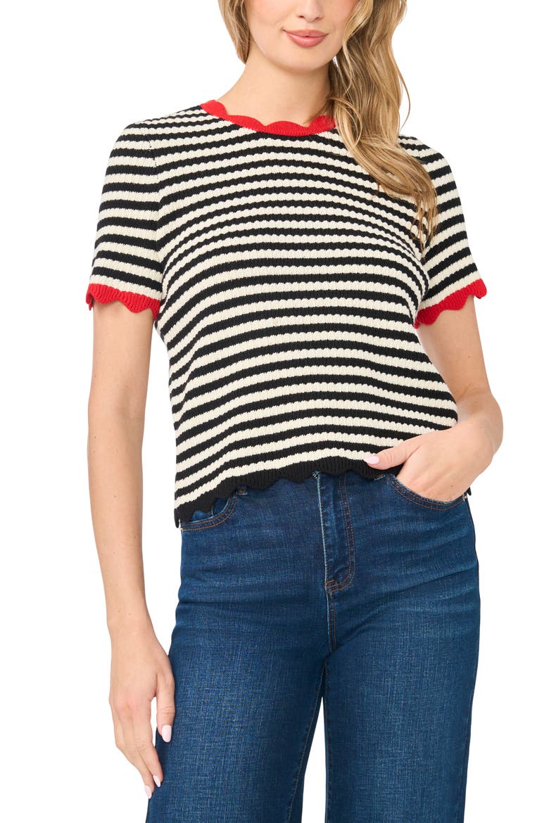 Stripe Pointelle Crewneck Sweater, Main, color, BLACK