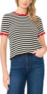 CeCe Stripe Pointelle Crewneck Sweater