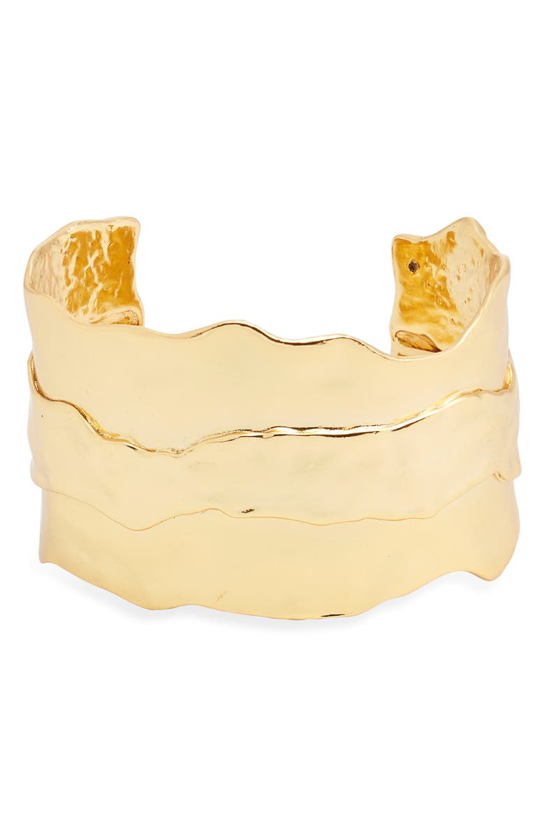 Karine Sultan Parchment Textured Cuff Bracelet, Main, color, Gold