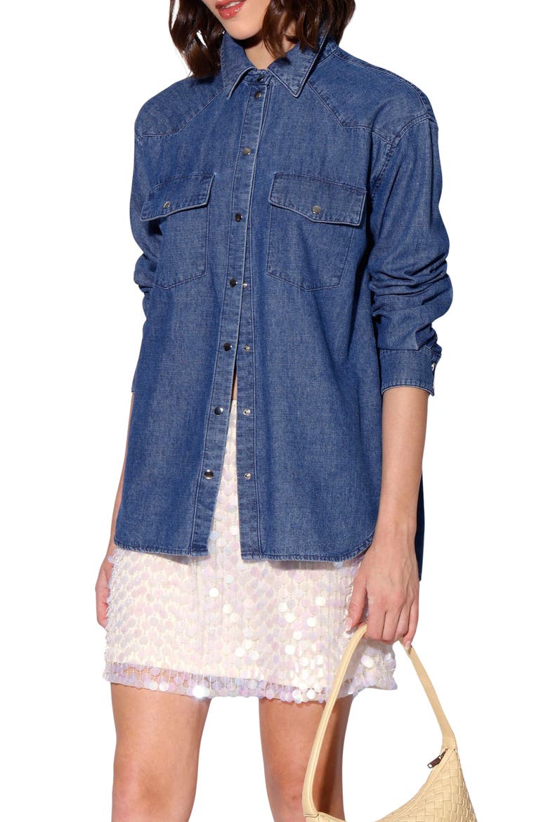 Becky Denim Top, Main, color, MEDIUM WASH