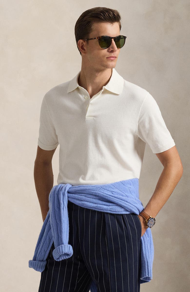 Polo Ralph Lauren Rib Trim Cotton Polo, Alternate, color, Deckwash White