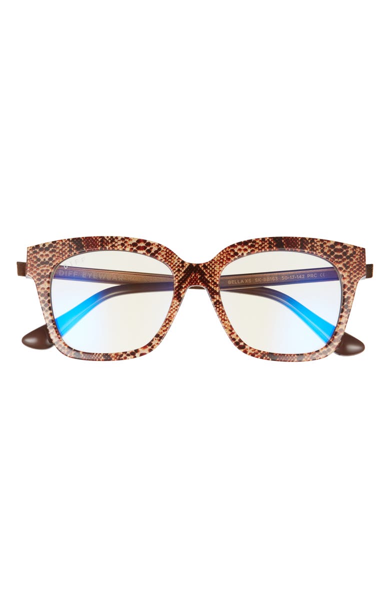 DIFF Bella 50mm Round Blue Light Blocking Glasses, Main, color, Snake Skin