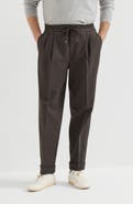 Brunello Cucinelli Garment-dyed twisted cotton gabardine trousers with drawstring and double pleats