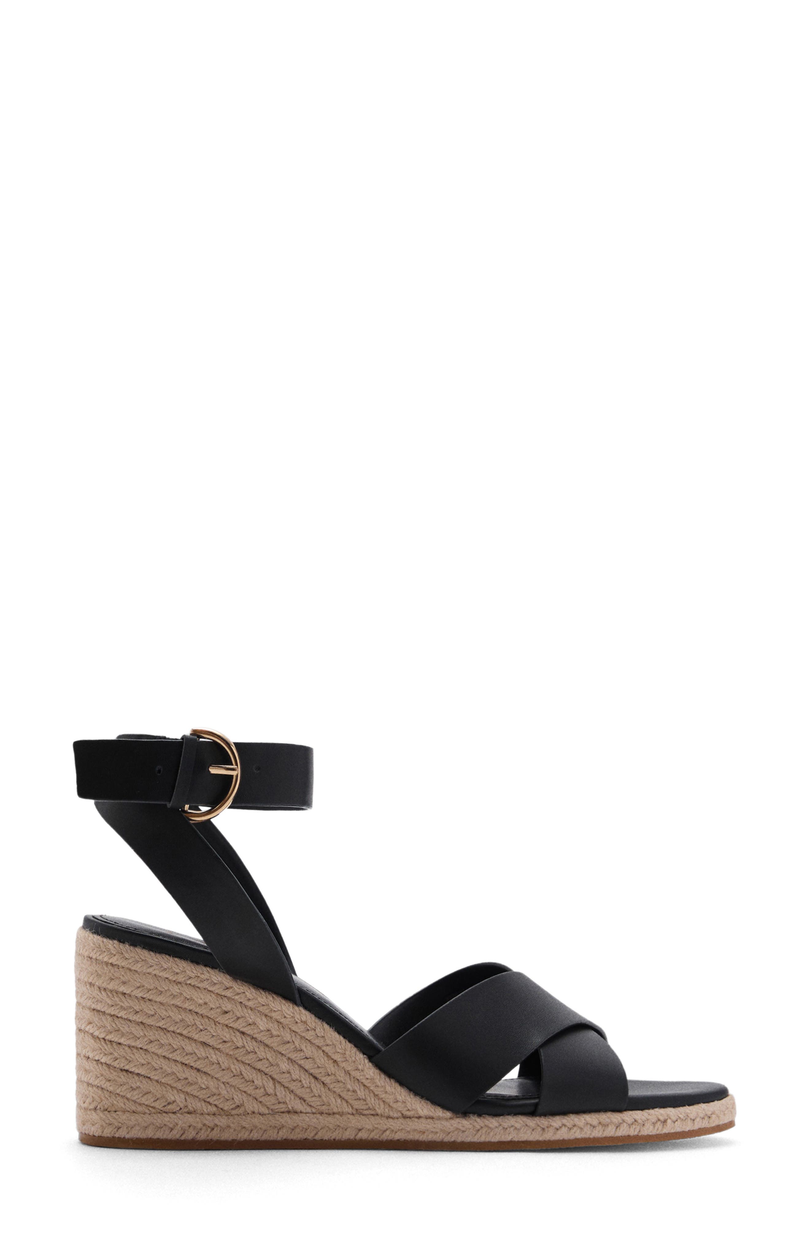 MANGO Ankle Strap Wedge Sandal, Alternate, color, Black