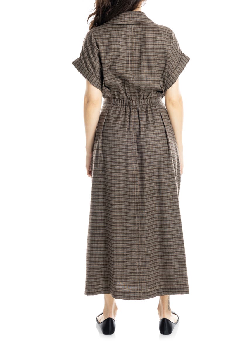 Plaid Short Sleeve Tie Waist Maxi Dress, Alternate, color, BROWN-53385
