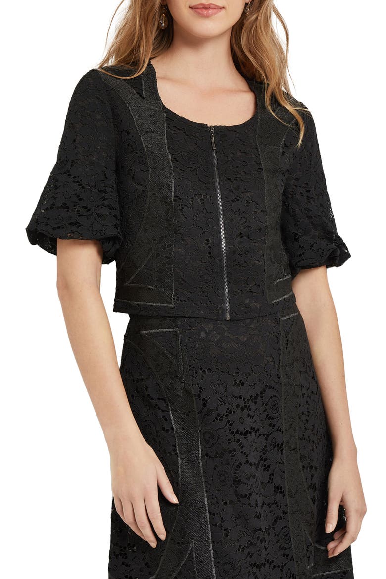 Lace Front Zip Top, Main, color, BLACK