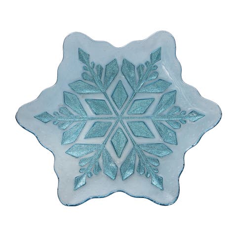 Icy Snowflake Large Glass Decorative Christmas Plate