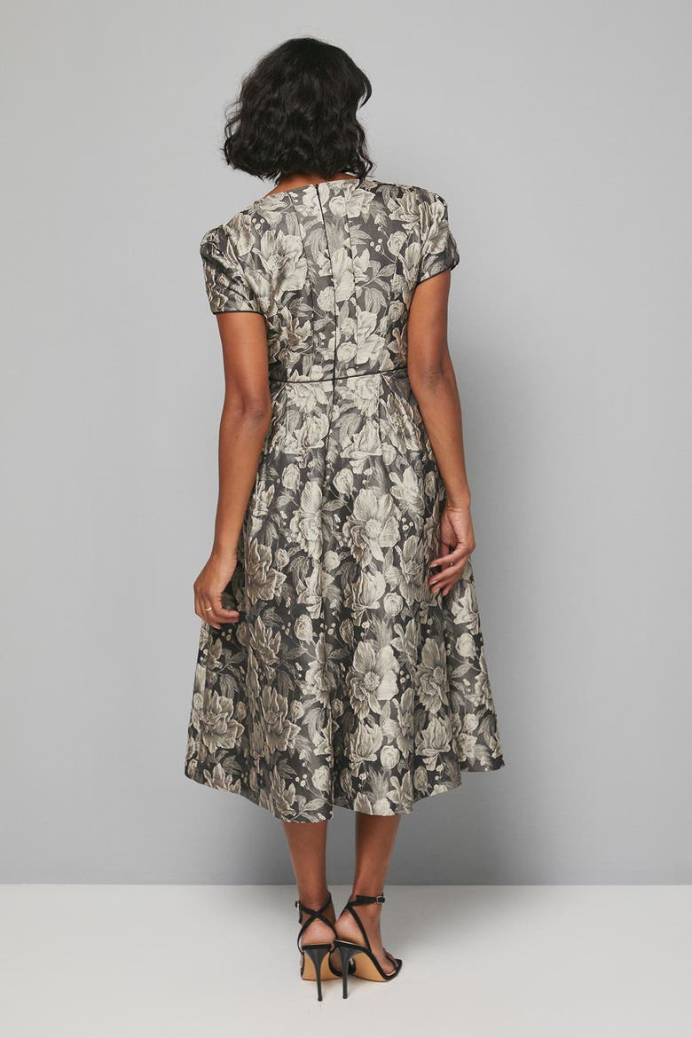 Jacquard Seam Detail Midi Dress, Alternate, color, Black