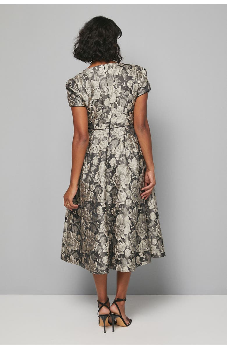 Wallis Jacquard Seam Detail Midi Dress, Alternate, color, Black