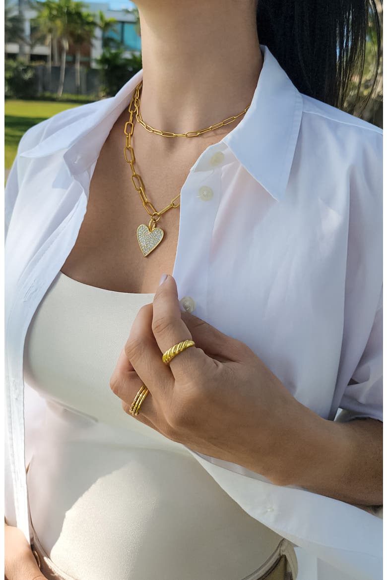 Crystal Pavé Heart Pendant Oval Link Chain Necklace, Alternate, color, GOLD