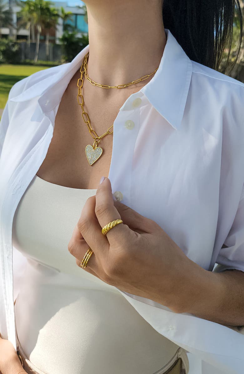 Adornia Crystal Pavé Heart Pendant Oval Link Chain Necklace, Alternate, color, Gold