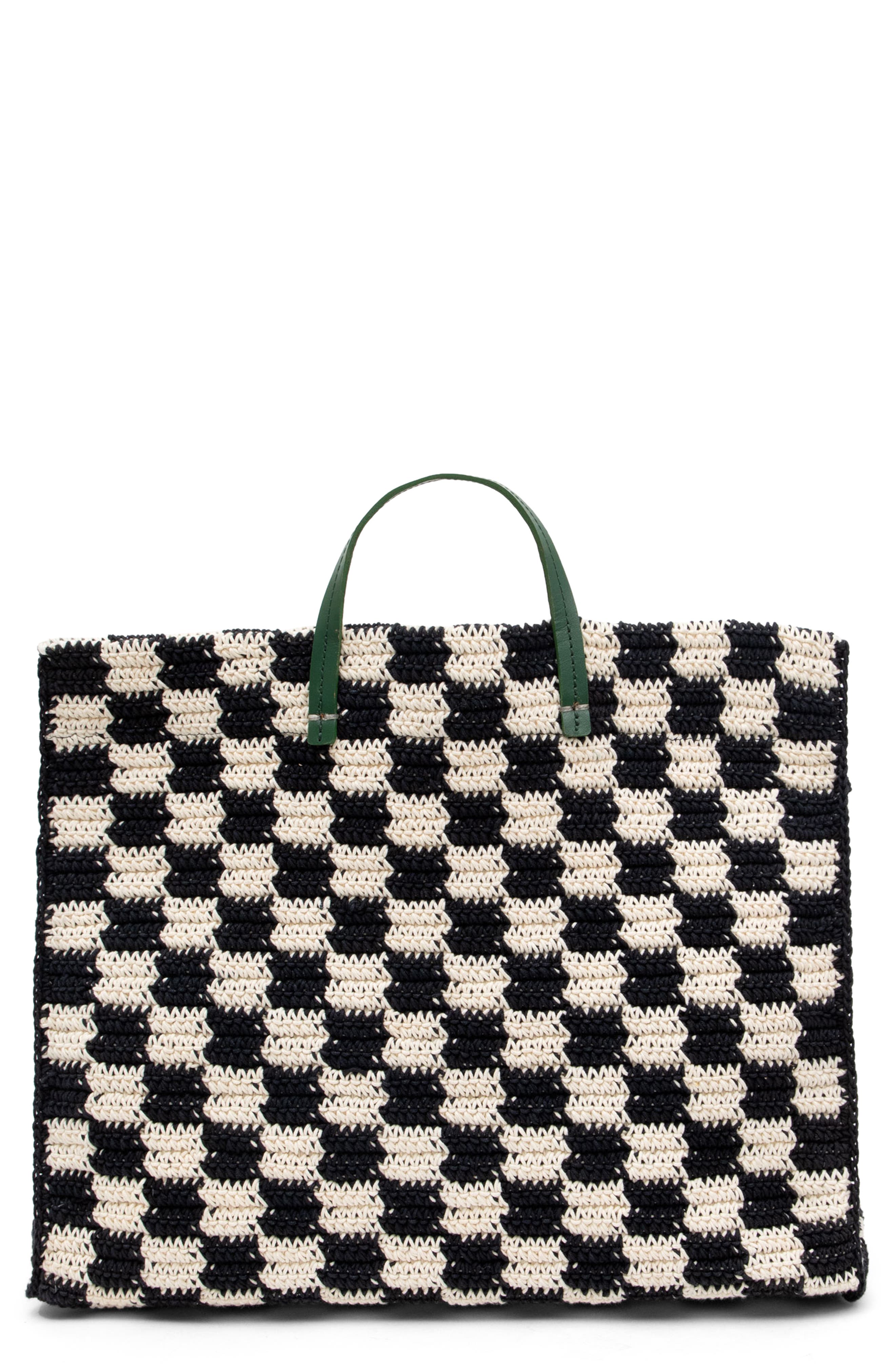 Clare V. Simple Crochet Tote, Main, color, Black And Cream Crochet