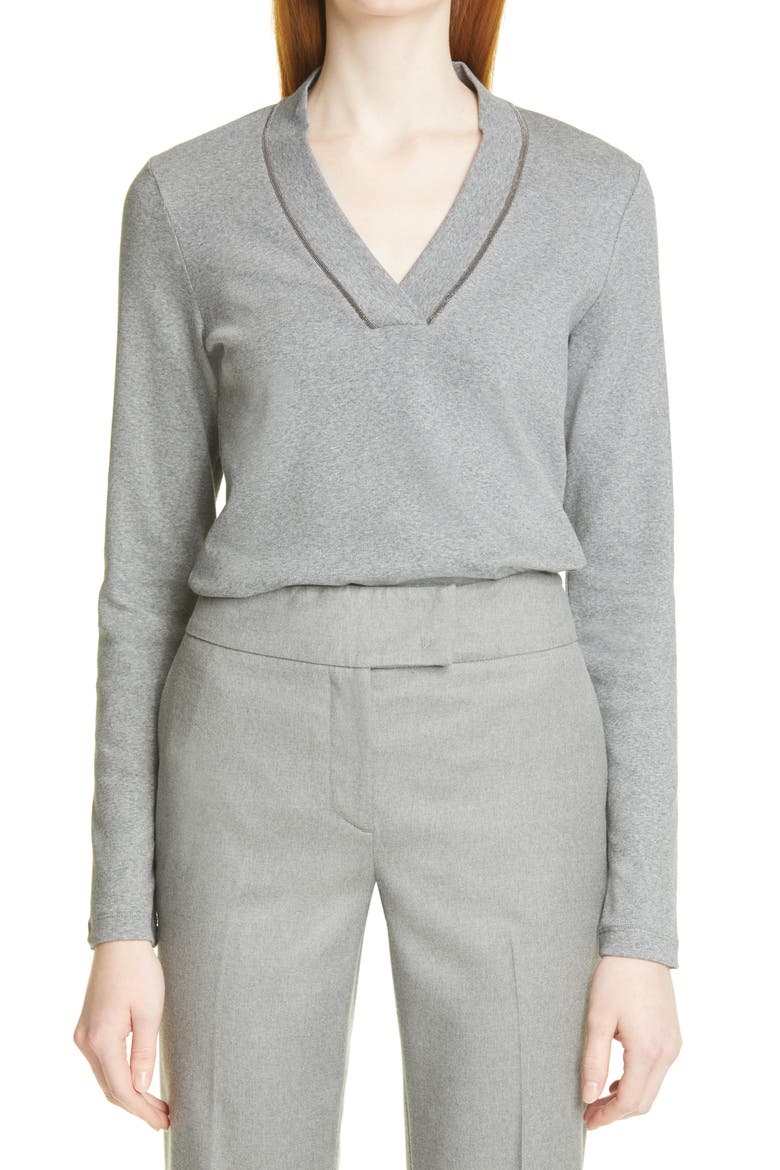 Beaded Collar Rib Top, Main, color, 8132 GREY