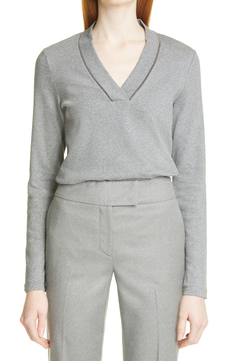 Fabiana Filippi Beaded Collar Rib Top, Main, color, 