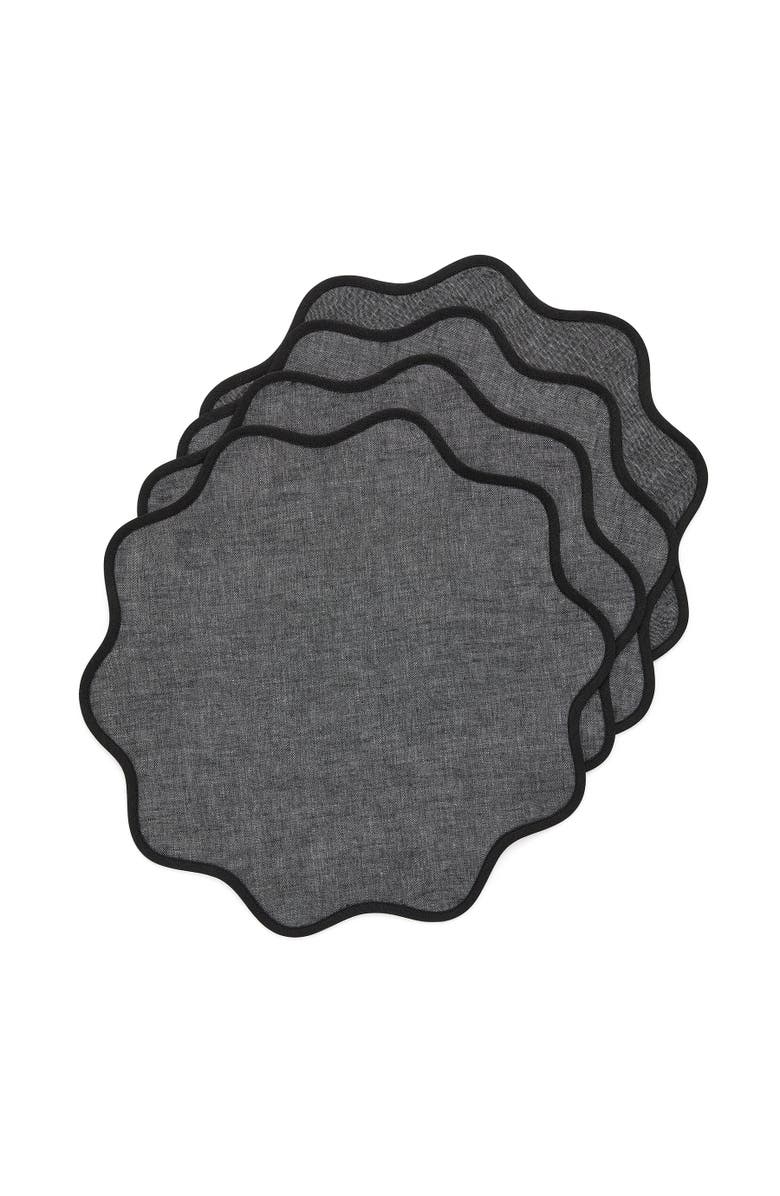 Solino Home Linen Round Placemats - Giselle Scallop Edge, 16 Round, Main, color, Black And Charcoal Grey