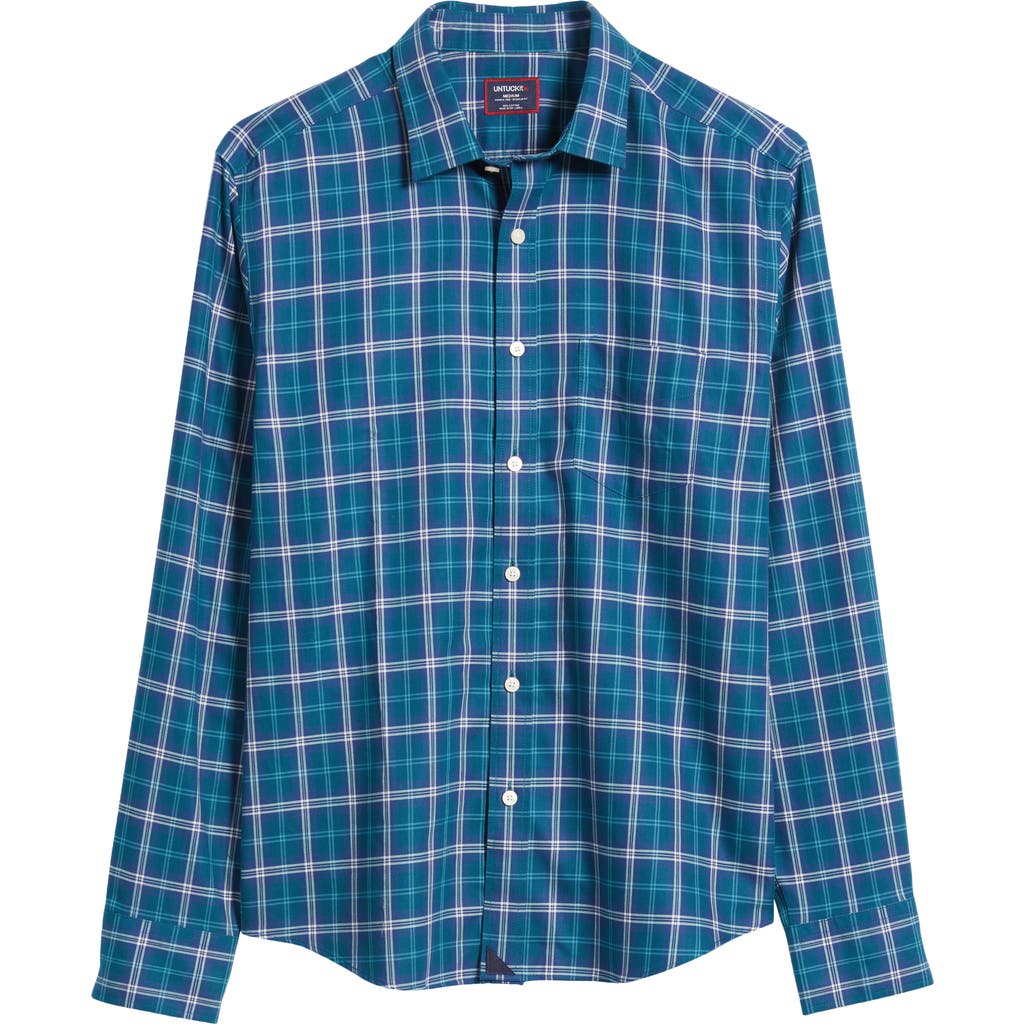 Untuckit Harwin Plaid Wrinkle Free Cotton Twill Button-up Shirt In Light Blue