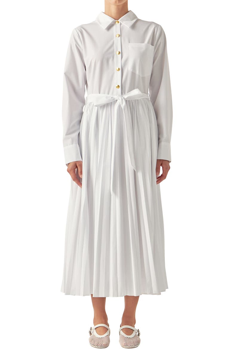 English Factory Pleated Long Sleeve Shirtdress, Main, color, Off White