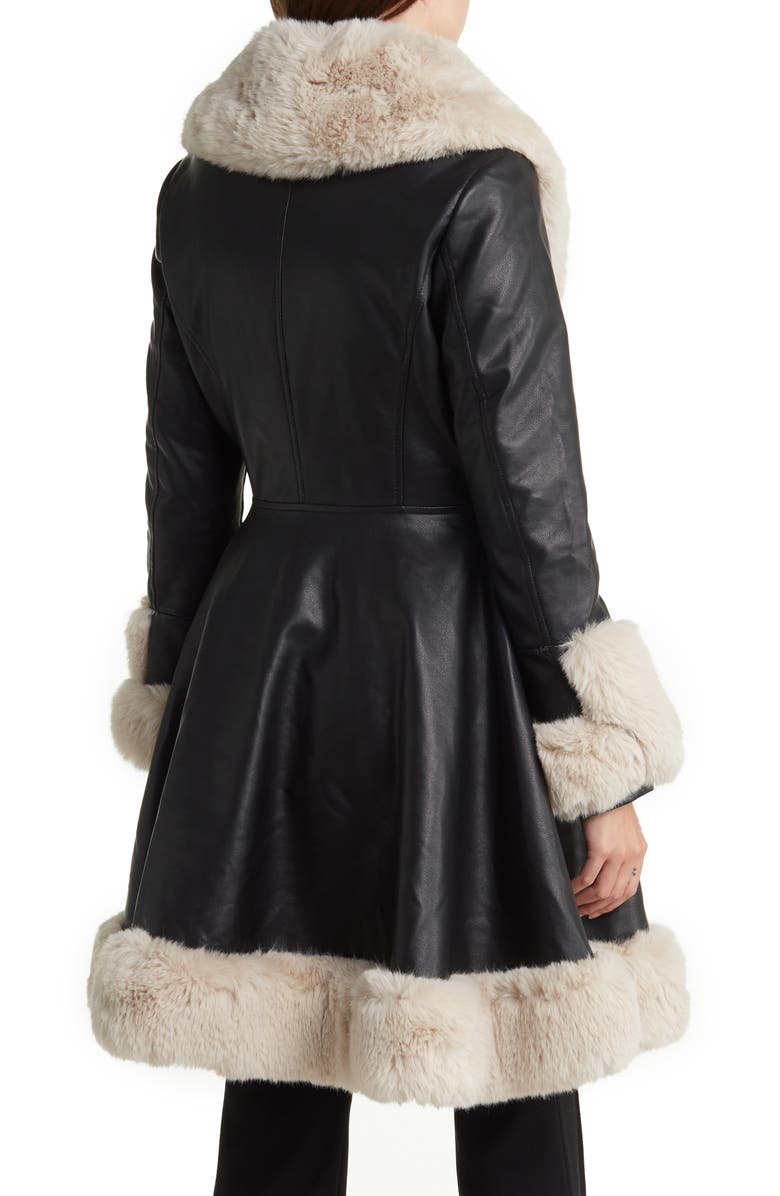 AZALEA WANG Belted Faux Leather Faux Fur Trim Coat, Alternate, color, 