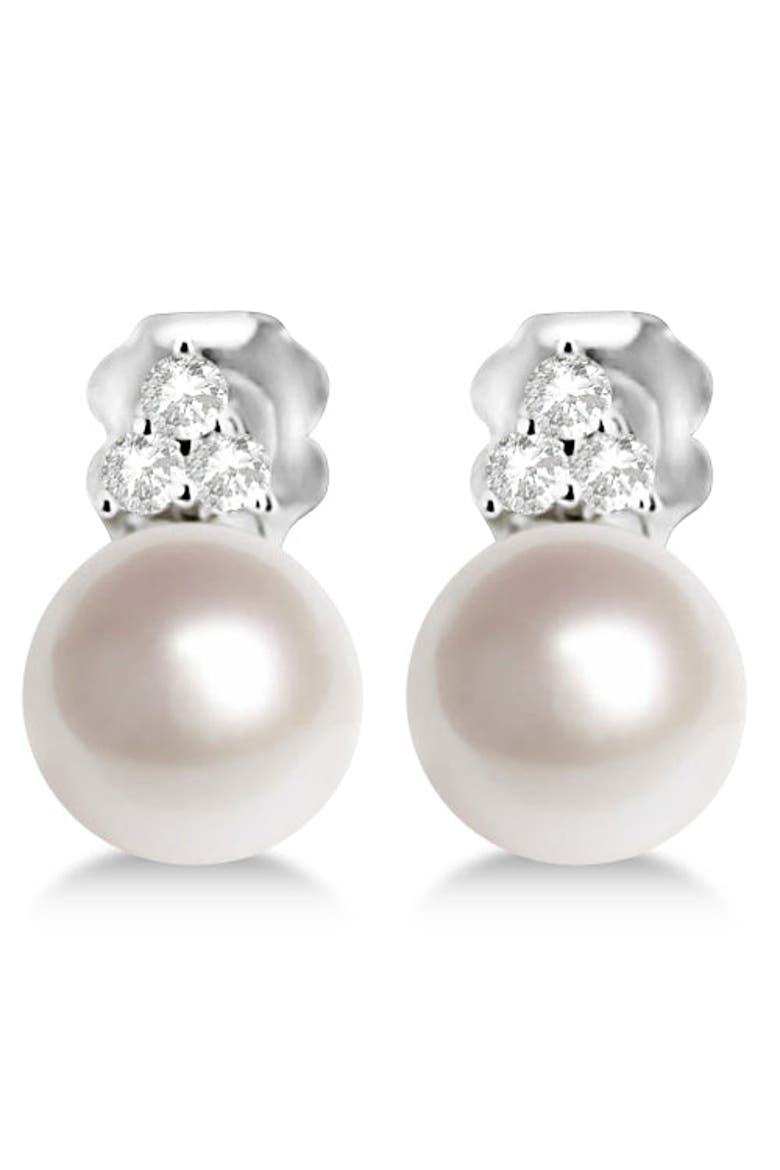 Freshwater Cultured Pearl & Diamond Stud Earrings 14K, Alternate, color, White