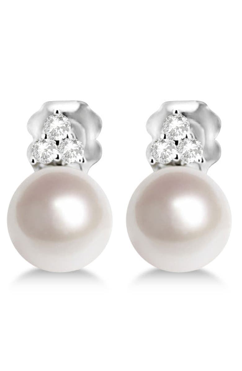 ALLUREZ Freshwater Cultured Pearl & Diamond Stud Earrings 14K, Alternate, color, White