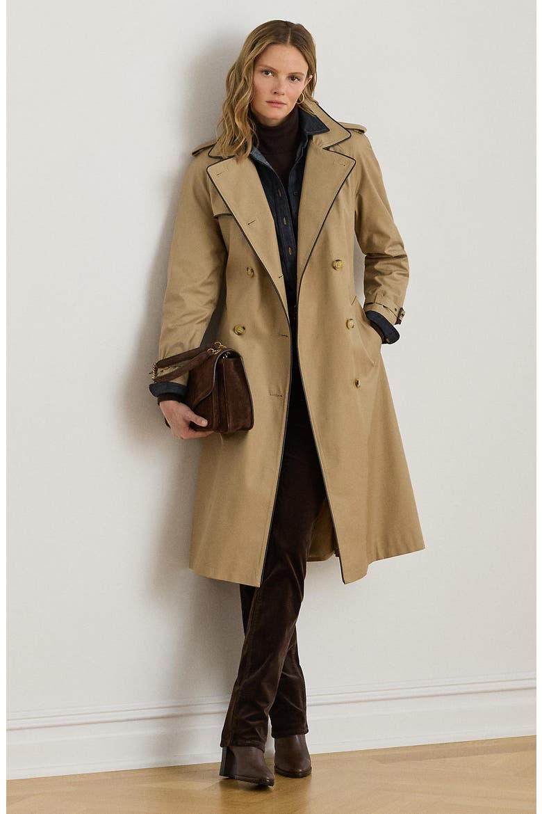 Double Breasted Belted Rain Coat, Alternate, color, SAND