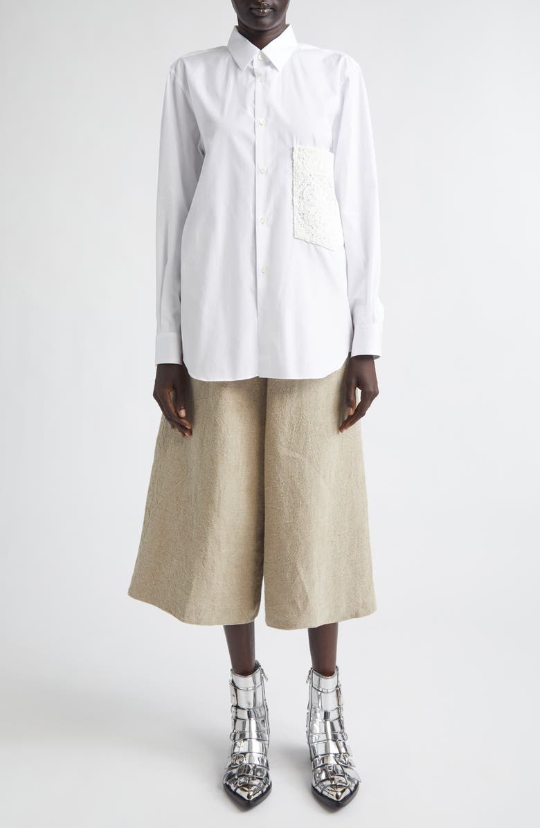 Comme des Garçons Cotton Broadcloth Button-Up Shirt with Chemical Lace Pocket, Alternate, color, White X Off-White