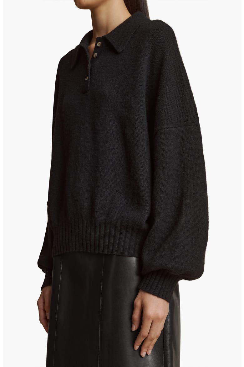 Rene Long Sleeve Cashmere Polo Sweater, Alternate, color, BLACK