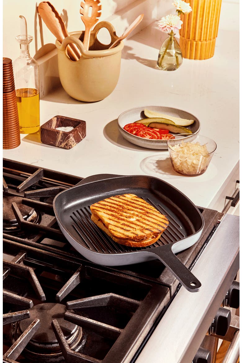 10.5-Inch Enameled Cast Iron Grill Pan, Alternate, color, GRAY