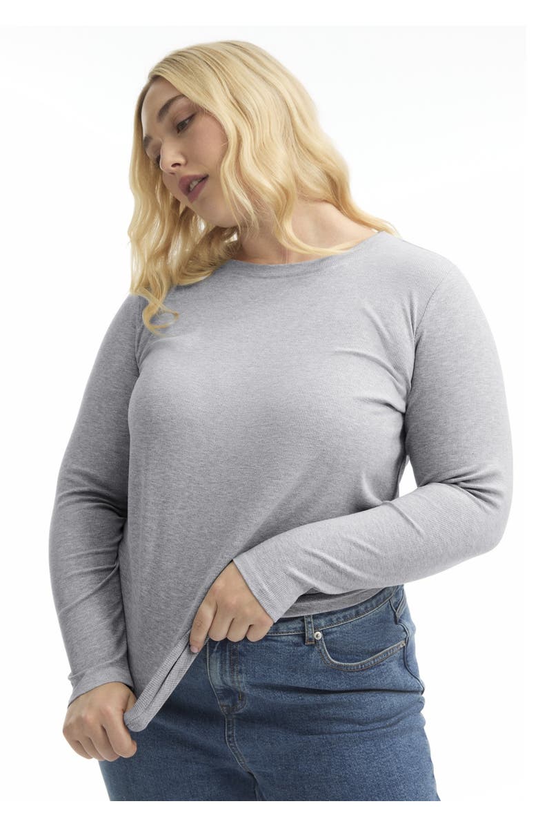 June + Vie Ribbed Crewneck Top, Alternate, color, Medium Heather Grey