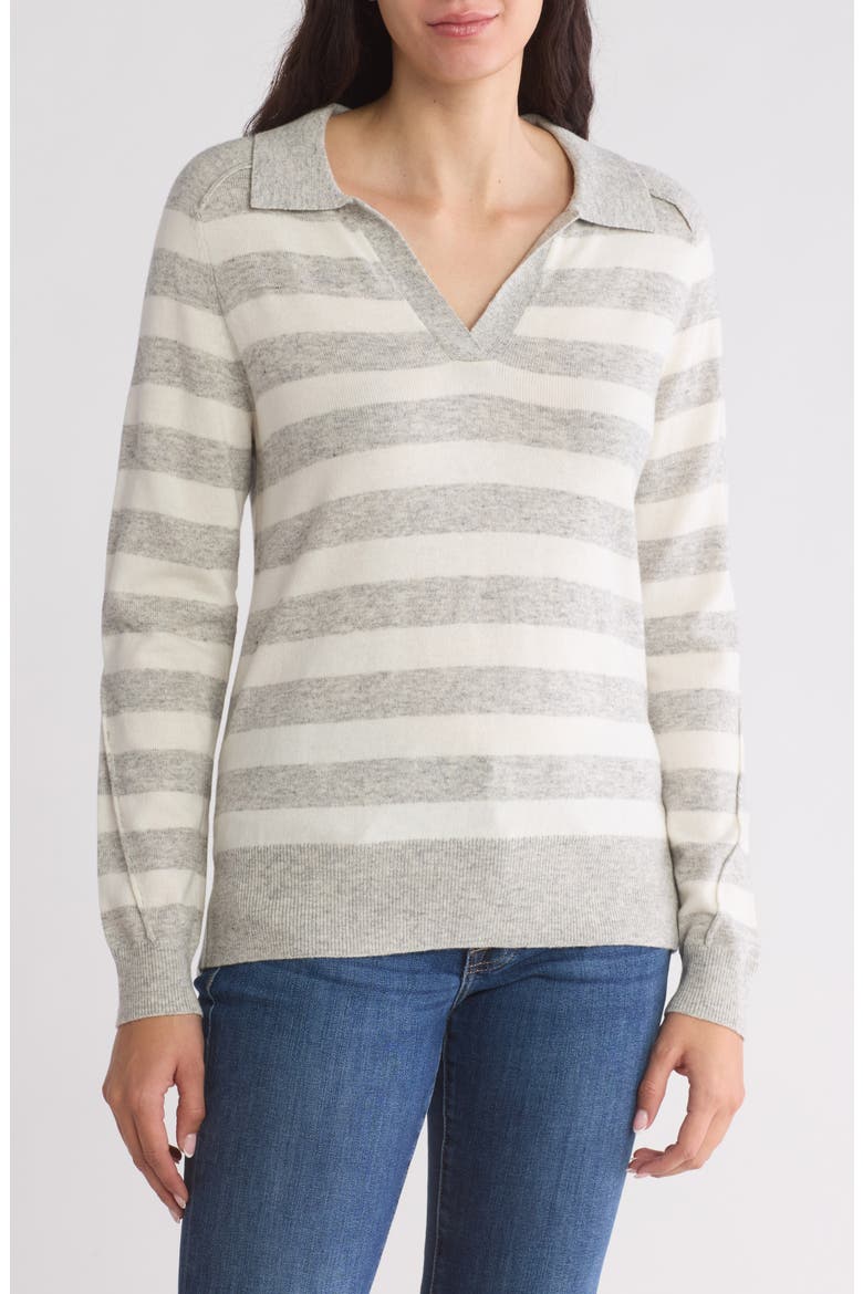 Stripe Polo Sweater, Main, color, HEATHER GREY/ IVORY