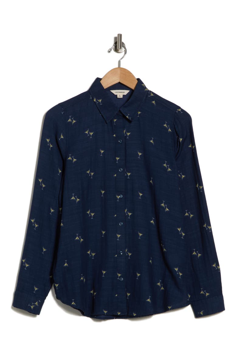Heart Print Button-Up Shirt, Alternate, color, NAVY MULTI