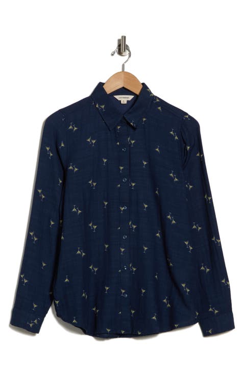 Heart Print Button-Up Shirt