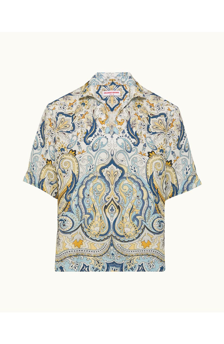 Orlebar Brown Vincent Linen Relaxed Fit Overhead Linen Shirt with Fairground Print, Main, color, Multi/Blue