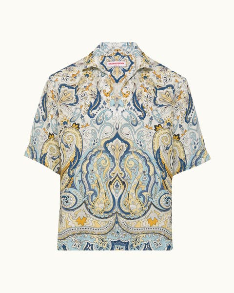 Vincent Linen Relaxed Fit Overhead Linen Shirt with Fairground Print